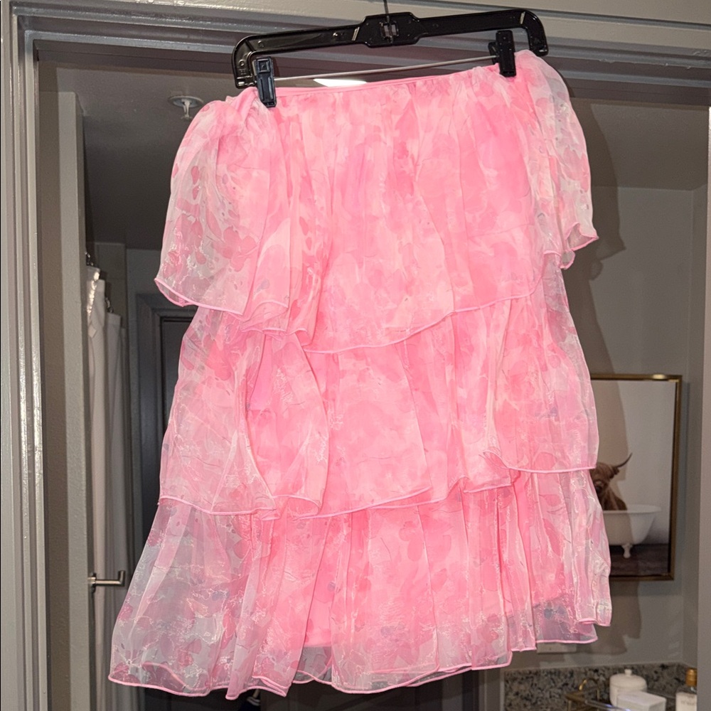 PrettyLittleThing Pink Tiered Ruffle Mini Skirt